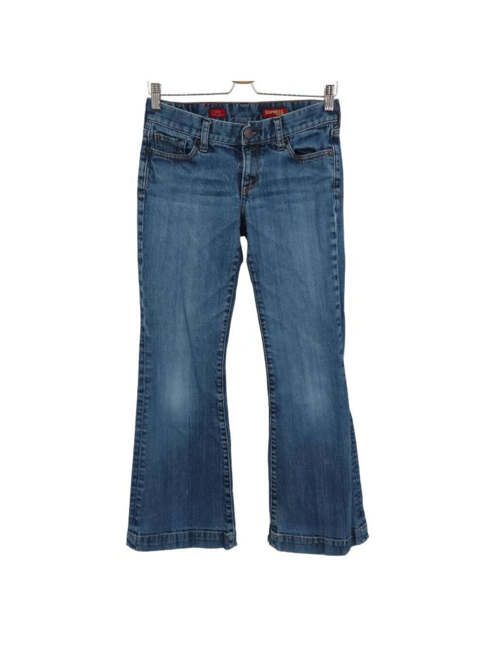 Express Women 2 Short 2S Eva Fit Flare Distressed Blue Denim Jeans Y2K 2000s